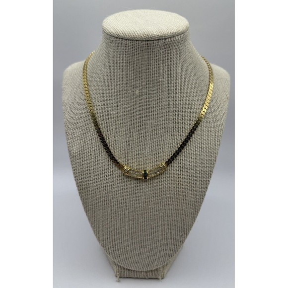 Christian Dior Green Clear Swarovski Crystal NECKLACE 1980s Vintage 15" 2" CHAIN - Picture 2 of 8